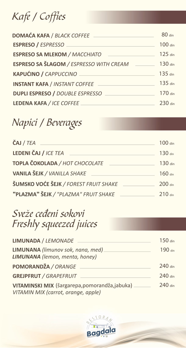 Coffies / Beverages / Fresh Squeezed Juices