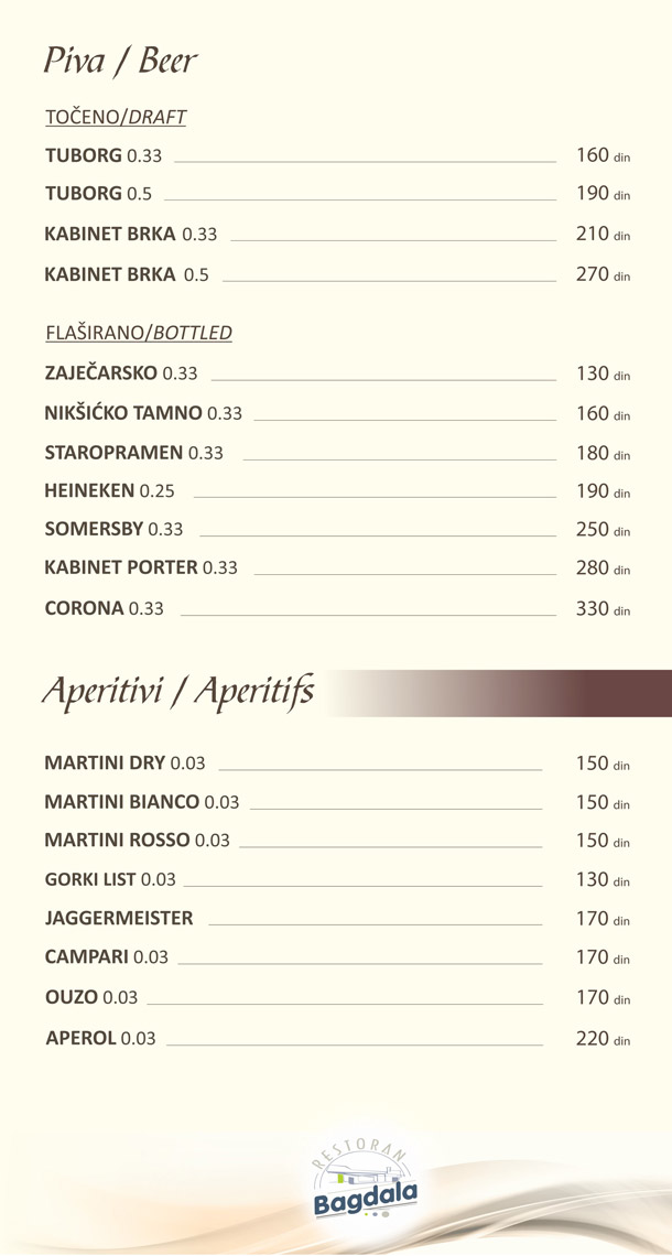 Beer / Aperitives