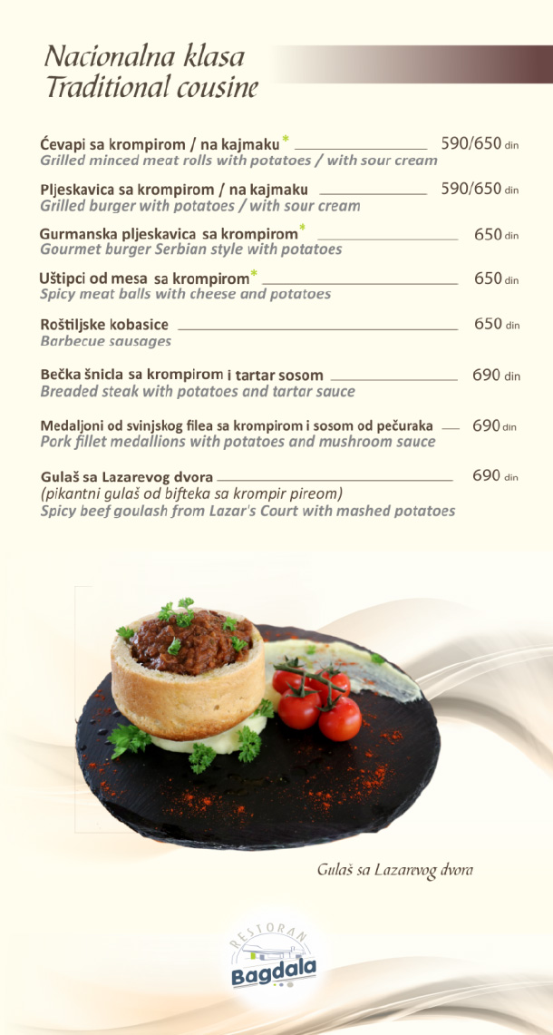 Meni Restorana Bagdala Restoran Bagdala Kruševac