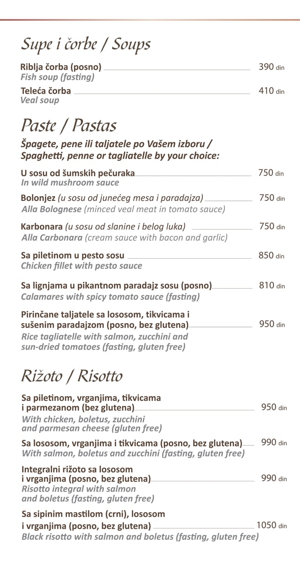 Supe i čorbe, paste, rižoto / Soups, Pastas, Risotto